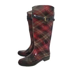 Lauren Ralph Lauren Women's 8 Rossalyn II Plaid Rubber Rain Boots Red Green
